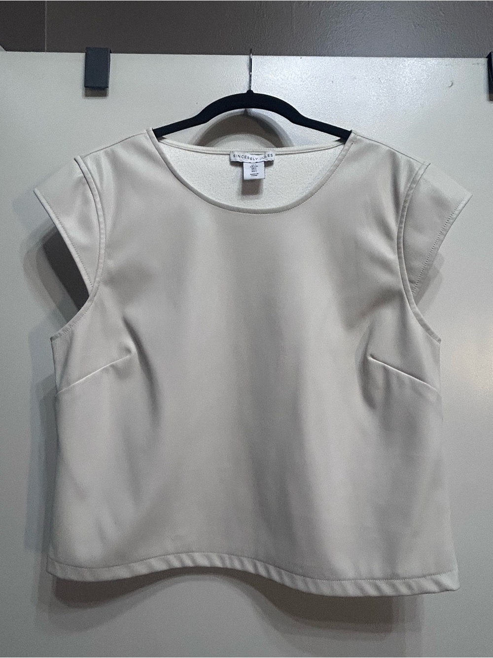 Sincerly Jules Cream Cap-Sleeve faux leather Tank